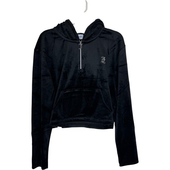 Juicy Couture Luxe Velour Pullover Hoodie Black Large NWT Half-Zip Long Sleeve - Picture 4 of 13
